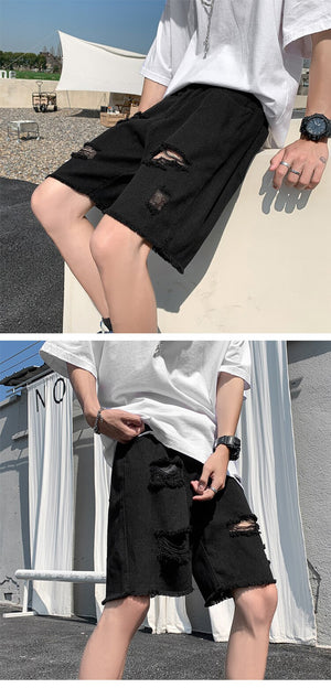 Denim Ripped Jeans Shorts , - Streetwear Shorts - Slick Street