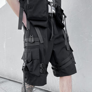 Techwear Multi Pocket Buckles Cargo Shorts , - Streetwear Shorts - Slick Street