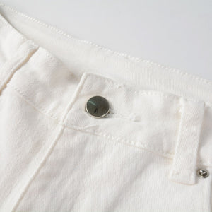 White Distressed Rhinestone Slim Jeans , - Streetwear Jeans - Slick Street