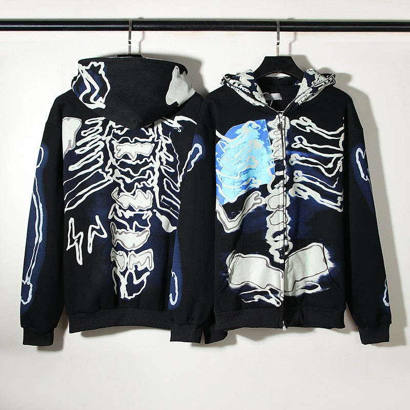 Skeleton Cactus Zip Hoodie ,  - Streetwear Hoodie - Slick Street