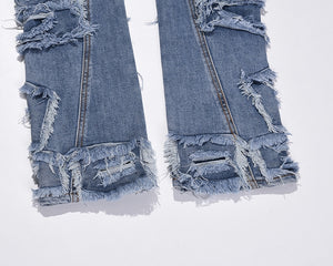 Zodiac Sea Distressed Stacked Denim , - Streetwear Jeans - Slick Street