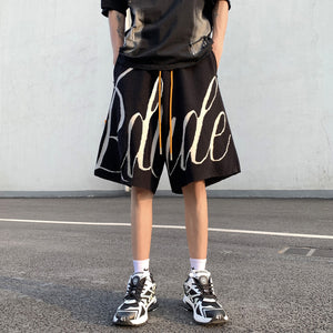 Letter Foam Y2K Knee Length Shorts Black, XS - Streetwear Shorts - Slick Street