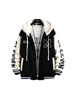 Slick 'M' Thermal Fleece Hooded Varsity Jacket , - Streetwear Jacket - Slick Street