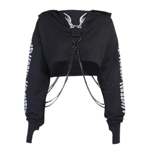Demon Wings With Metal Chain Hoodie Black, XS - Streetwear Hoodie - Slick Street