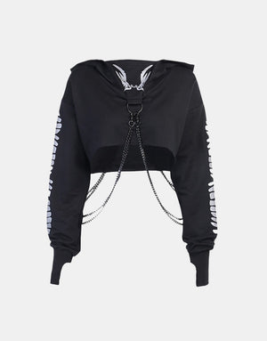 Demon Wings With Metal Chain Hoodie , - Streetwear Hoodie - Slick Street
