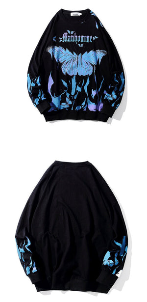Butterfly Fire Flame Sweatshirt , - Streetwear Sweatshirts - Slick Street