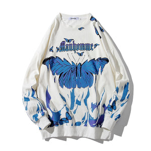 Butterfly Fire Flame Sweatshirt White, XS - Streetwear Sweatshirts - Slick Street