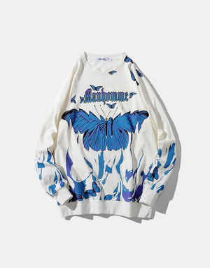 Butterfly Fire Flame Sweatshirt , - Streetwear Sweatshirts - Slick Street