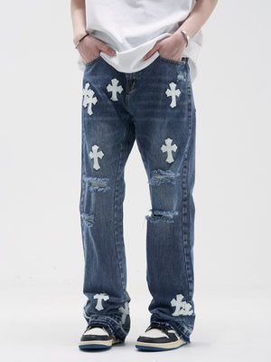The Crucifix Cross Patch Jeans , - Streetwear Jeans - Slick Street