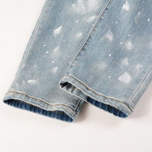 Distressed Silver Rhinestone Slim Blue Jeans , - Streetwear Jeans - Slick Street