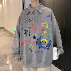 Retro Artwork Long Sleeve Shirt Light Gray, XXS - Streetwear Shirt - Slick Street