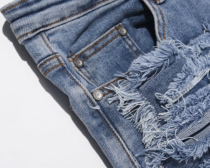 Zodiac Sea Distressed Stacked Denim , - Streetwear Jeans - Slick Street