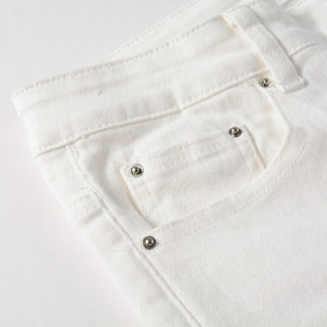 White Distressed Rhinestone Slim Jeans , - Streetwear Jeans - Slick Street