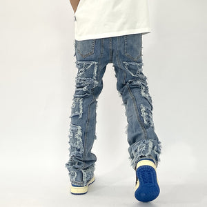 Zodiac Sea Distressed Stacked Denim , - Streetwear Jeans - Slick Street