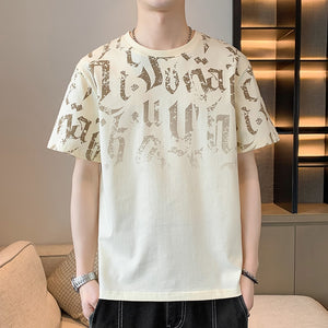 Letter Print Gradient T-Shirt , - Streetwear T-Shirts - Slick Street