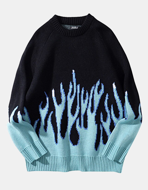 Knitted Vintage Flame Sweater , - Streetwear Sweatshirts - Slick Street