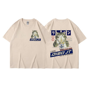 Midnight Canteen Cat Graphic T-Shirt Khaki, XXS - Streetwear T-Shirts - Slick Street