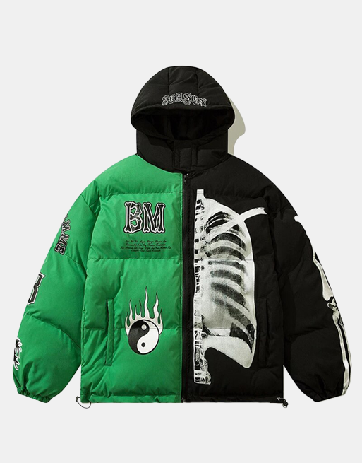 Yin Yang Skeleton Jacket Green, XS - Streetwear Jackets - Slick Street