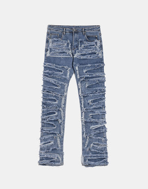 Zodiac Sea Distressed Stacked Denim , - Streetwear Jeans - Slick Street