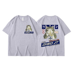 Midnight Canteen Cat Graphic T-Shirt Light Gray, XXS - Streetwear T-Shirts - Slick Street