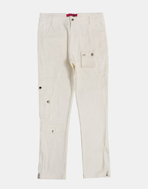 PK21 Straight Multi-pocket Cargo Pants - White , - Streetwear Cargo Pants - Slick Street