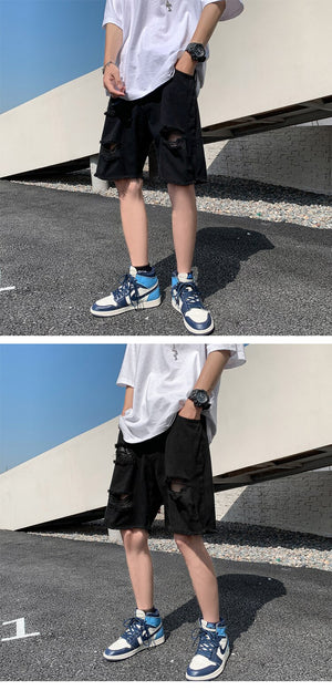 Denim Ripped Jeans Shorts , - Streetwear Shorts - Slick Street