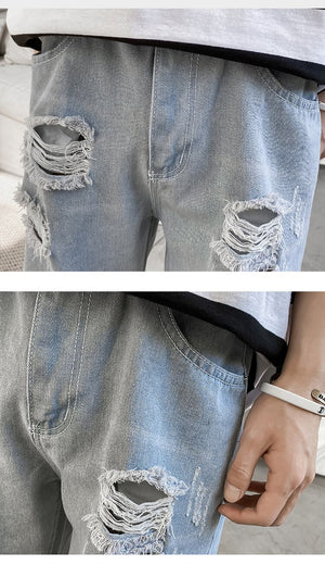 Denim Ripped Shorts , - Streetwear Shorts - Slick Street