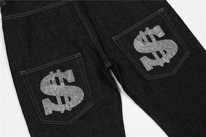 Dollar Print Black Denim Jeans , - Streetwear Jeans - Slick Street
