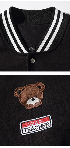 Teddy Bear Stitch Varsity Jacket , - Streetwear Jacket - Slick Street