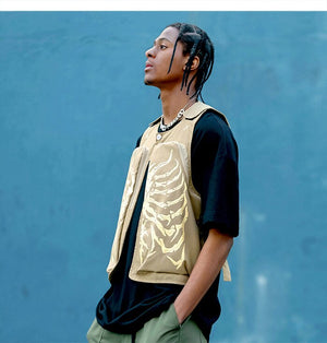 Skeleton Print Vest , - Streetwear Vest - Slick Street