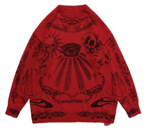 Demon Eye Sweater Red, XS - Streetwear Sweater - Slick Street