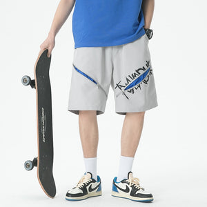 Y2K Centered Zipper Style Shorts Gray, XS - Streetwear Shorts - Slick Street