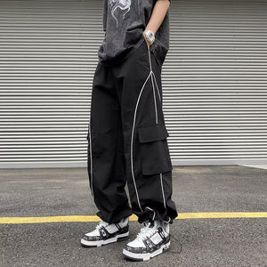 StripeLine- Baggy Black Cargo Pants XS, Black - Streetwear Cargo Pants - Slick Street
