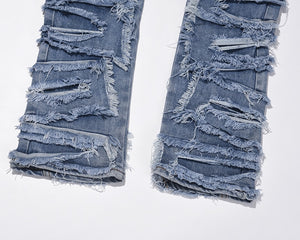 Zodiac Sea Distressed Stacked Denim , - Streetwear Jeans - Slick Street
