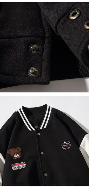 Teddy Bear Stitch Varsity Jacket , - Streetwear Jacket - Slick Street