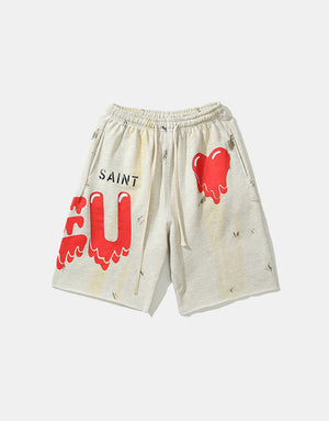 EU Saint Red Heart Shorts , - Streetwear Shorts - Slick Street