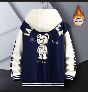 R Quilted Thermal Hooded Varsity Jacket , - Streetwear Hoodie - Slick Street