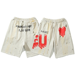 EU Saint Red Heart Shorts , - Streetwear Shorts - Slick Street