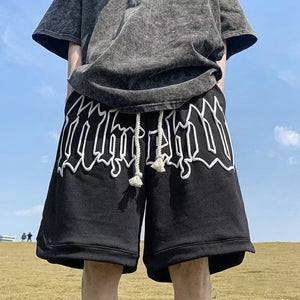 Diligent Boundary Letter Y2K Bermuda Shorts Black, S - Streetwear Shorts - Slick Street