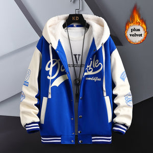 Dorestyle Hooded Varsity Jacket Blue, XS - Streetwear Jacket - Slick Street