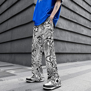 Abstract Waving Vector Art Pants , - Streetwear Pants - Slick Street