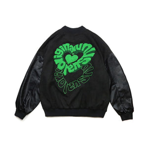 Change From Us Two Shaded Heart Shape Varsity Jacket Black, XS - Streetwear Jacket - Slick Street
