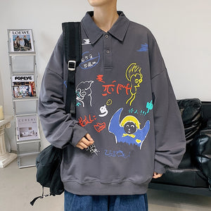 Retro Artwork Long Sleeve Shirt Dark Gray, XXS - Streetwear Shirt - Slick Street