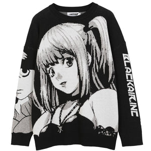 Vintage Japanese Anime Girl Knitted Sweater , - Streetwear Sweatshirts - Slick Street