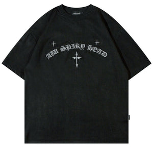 Latin Cross Embroidery T-Shirt , - Streetwear T-Shirts - Slick Street