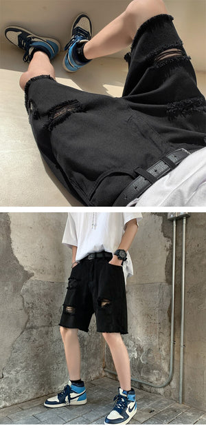 Denim Ripped Jeans Shorts , - Streetwear Shorts - Slick Street
