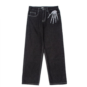 Skeleton Hand Black Jeans ,  - Streetwear Jeans - Slick Street