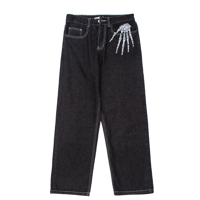 Skeleton Hand Black Jeans ,  - Streetwear Jeans - Slick Street