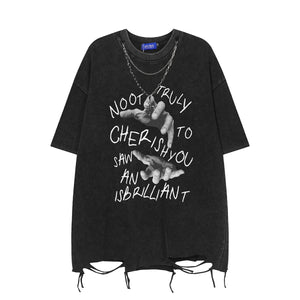 Hand Sketch Ripped Streetwear T-Shirt Black, XS - Streetwear T-Shirts - Slick Street