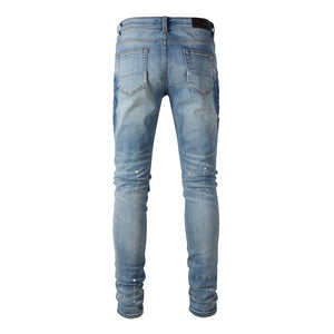 Sapphire Distressed Rhinestone Slim Jeans , - Streetwear Jeans - Slick Street